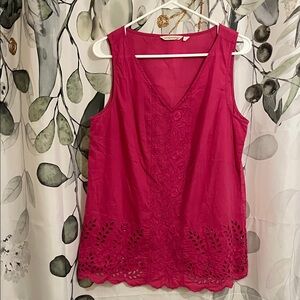 Soft Surroundings Hot Pink Embroidered V-Neck Sleeveless Camisole